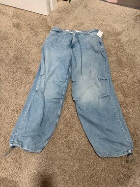 GOOD AMERICAN LITE LINEN DENIM PARACHUTE PANTS INDIGO794  Size 10 New NWT $179